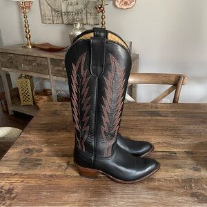 Macie Bean Womens Burnin Daylight Black Leather Cowboy Boots - Size 6